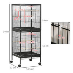 Pawhut 2 In 1 Large Bird Cage Aviary With Wheels, Slide-Out Trays Wood Perches - thumbnail 3