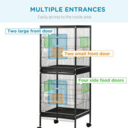 Pawhut 2 In 1 Large Bird Cage Aviary With Wheels, Slide-Out Trays Wood Perches - thumbnail 5