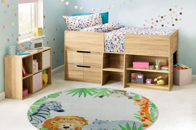 RugsX Bambino 54090 Round Washing Carpet Animals, Africa For Children Anti-Slip - White Circle 80 Cm - image 1