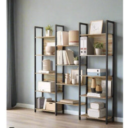 Modcraft Industrial Bookshelf With 14 Shelves - Black Metal Frame, 158Cm Wide Bookcase