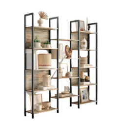 Modcraft Industrial Bookshelf With 14 Shelves - Black Metal Frame, 158Cm Wide Bookcase - thumbnail 3