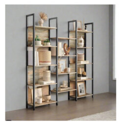 Modcraft Industrial Bookshelf With 14 Shelves - Black Metal Frame, 158Cm Wide Bookcase - thumbnail 2