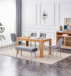 Kosy Koala Oak Effect Dining Table With 4 Grey Velvet Chairs And 1 Grey Bench Dining Room Furniture - thumbnail 1