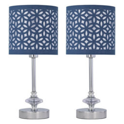 First Choice Lighting Set Of 2 Chrome Jewelled Table Lamps With Navy Blue Cut Out Shades - thumbnail 1