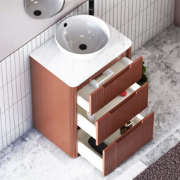 Royal Bathrooms Avenza 600mm Terracotta Clay Floor Standing Countertop Bathroom Vanity Unit 3 Drawer With Breeze Basin - thumbnail 5