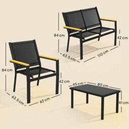 Outsunny Outdoor Sofa With Tempered Glass Top 4 Seater Black - thumbnail 3