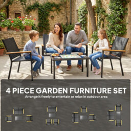 Outsunny Outdoor Sofa With Tempered Glass Top 4 Seater Black - thumbnail 4