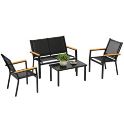 Outsunny Outdoor Sofa With Tempered Glass Top 4 Seater Black - thumbnail 2