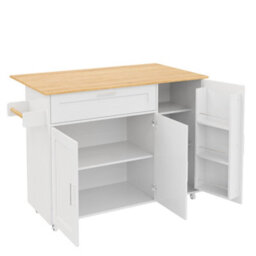 Abrihome Multifunctional Mobile Kitchen Trolley With Foldable Countertop, Built-In Spice Rack & Towel Holder For Kitchen, Oak - thumbnail 9