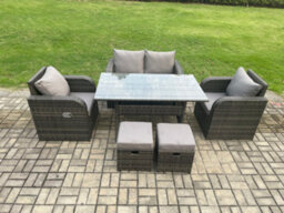 Fimous Rattan Garden Furniture 6 Piece Grey Patio Furniture Set Patio 6 Seater Set Outdoor Rectangular Table And Chairs - thumbnail 1
