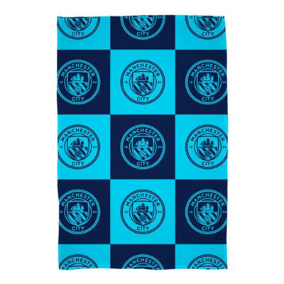 Manchester City Fc Fleece Checkered Blanket Navy Blue/blue/white (150Cm X 100Cm) - image 1
