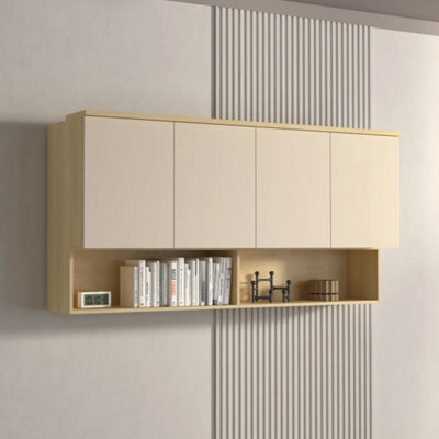 Arte Terra 12 Floating Cabinet 168Cm Oak Lindberg & Beige, Extra-Wide Wall Bedroom Cabinet With 4 Doors & Open Storage - image 1
