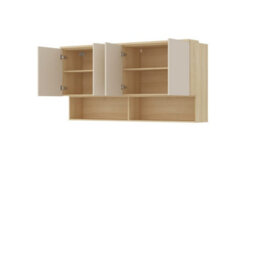 Arte Terra 12 Floating Cabinet 168Cm Oak Lindberg & Beige, Extra-Wide Wall Bedroom Cabinet With 4 Doors & Open Storage - thumbnail 3