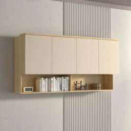 Arte Terra 12 Floating Cabinet 168Cm Oak Lindberg & Beige, Extra-Wide Wall Bedroom Cabinet With 4 Doors & Open Storage