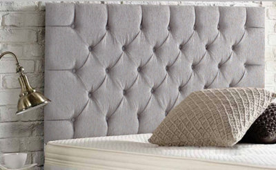 "Slumbre Chesterfield Chenille 5Ft Kingsize 24"" Headboard - Light Grey"