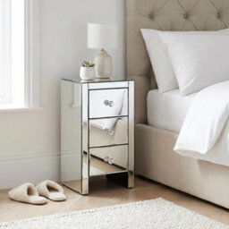 Slim Narrow Bedsides Pair Of Venetian Mirrored 3 Drawer - Bedroom Furniture - thumbnail 5