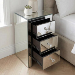 Slim Narrow Bedsides Pair Of Venetian Mirrored 3 Drawer - Bedroom Furniture - thumbnail 4