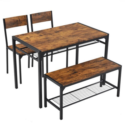 4Pcs Kitchen Dining Living Room Table Metal Frame 1 Matching Benches 2 Chair Set - image 1