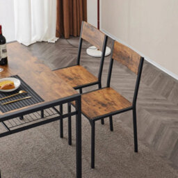 4Pcs Kitchen Dining Living Room Table Metal Frame 1 Matching Benches 2 Chair Set - thumbnail 3