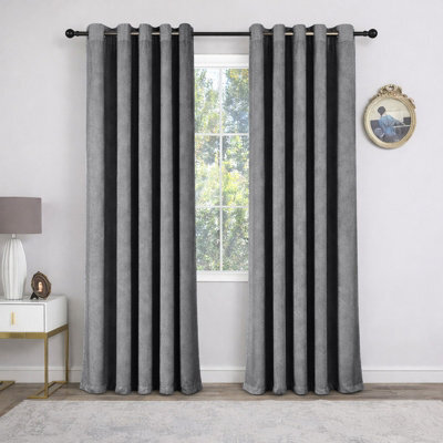 Oxford Homeware Eyelet Charcoal Linen Effect Curtains Fully Lined 100% Blackout Thermal Insulated Curtain Pair (W)168Cmx(L)228Cm - image 1