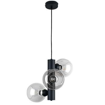 Luminosa Lighting Luminosa Tube Globe Pendant Ceiling Light Black, Transparent Glass Shade 3X E27 - image 1