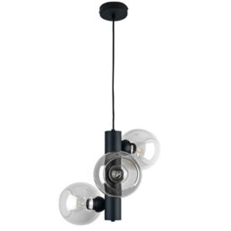 Luminosa Lighting Luminosa Tube Globe Pendant Ceiling Light Black, Transparent Glass Shade 3X E27 - thumbnail 1