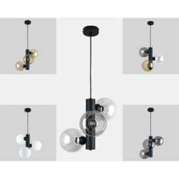 Luminosa Lighting Luminosa Tube Globe Pendant Ceiling Light Black, Transparent Glass Shade 3X E27 - thumbnail 4