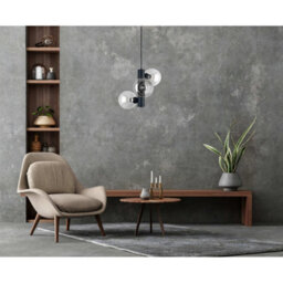 Luminosa Lighting Luminosa Tube Globe Pendant Ceiling Light Black, Transparent Glass Shade 3X E27 - thumbnail 2