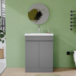 AVER-GROWTH 600mm Floor Standing Vanity Unit With Basin Matt Gray Thick Ceramic Sink Bathroom Storage Cabinet Set Freestanding - thumbnail 5