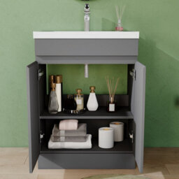 AVER-GROWTH 600mm Floor Standing Vanity Unit With Basin Matt Gray Thick Ceramic Sink Bathroom Storage Cabinet Set Freestanding - thumbnail 4