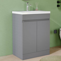 AVER-GROWTH 600mm Floor Standing Vanity Unit With Basin Matt Gray Thick Ceramic Sink Bathroom Storage Cabinet Set Freestanding