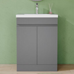 AVER-GROWTH 600mm Floor Standing Vanity Unit With Basin Matt Gray Thick Ceramic Sink Bathroom Storage Cabinet Set Freestanding - thumbnail 6