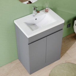 AVER-GROWTH 600mm Floor Standing Vanity Unit With Basin Matt Gray Thick Ceramic Sink Bathroom Storage Cabinet Set Freestanding - thumbnail 3