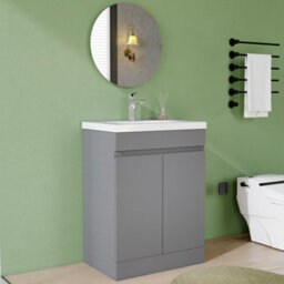 AVER-GROWTH 600mm Floor Standing Vanity Unit With Basin Matt Gray Thick Ceramic Sink Bathroom Storage Cabinet Set Freestanding - thumbnail 2