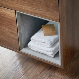 Homestylestore 1212mm Dark Oak Wall Hung Bathroom Vanity Unit Open Shelf Marble Effect Basin - thumbnail 3
