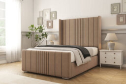 "Sloomy Hargrave Mink Plush Bed Frame With 50""  Upholstered Wingback Headboard 2'6 Small Single" - thumbnail 2