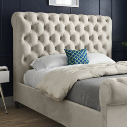 Sienna Sleigh Upholstered Soft Velvet Cream Bed Frame - thumbnail 2