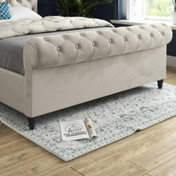 Sienna Sleigh Upholstered Soft Velvet Cream Bed Frame - thumbnail 3