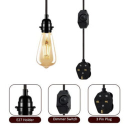 Plug In Pendant Light Fitting Kit E27 Lamp Holder With Switch Suspended Switch 2M Fabric Cable Plug In Dimmer Switch (Blue) - thumbnail 8
