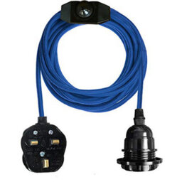 Plug In Pendant Light Fitting Kit E27 Lamp Holder With Switch Suspended Switch 2M Fabric Cable Plug In Dimmer Switch (Blue) - thumbnail 1