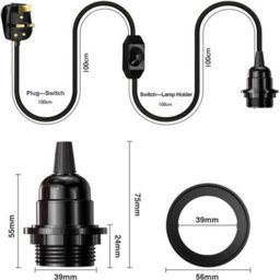 Plug In Pendant Light Fitting Kit E27 Lamp Holder With Switch Suspended Switch 2M Fabric Cable Plug In Dimmer Switch (Blue) - thumbnail 3