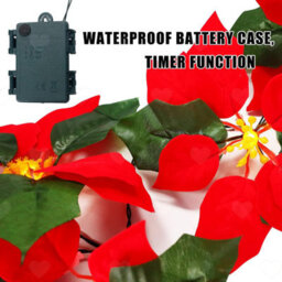 Amorly 2Pcs Pre Lit Christmas Poinsettia Garland, Artificial Velvet Garland With Red Berries Holly Leaves, Battery Operated For Fireplace - thumbnail 3