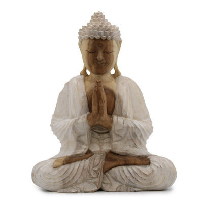 Whitewash Buddha Statue 30Cm - Hand-Carved Bali Art - image 1