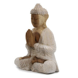 Whitewash Buddha Statue 30Cm - Hand-Carved Bali Art - thumbnail 3