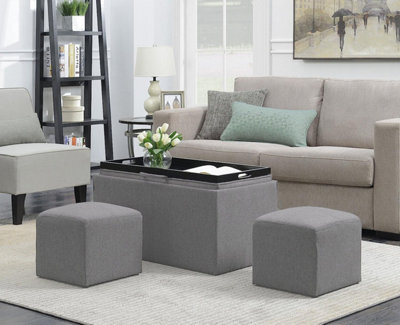 Aspect Furniture Carey Storage Bench With 2 Side Ottomans,grey Linen - image 1
