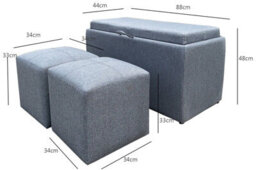 Aspect Furniture Carey Storage Bench With 2 Side Ottomans,grey Linen - thumbnail 4