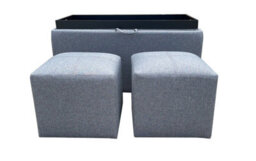 Aspect Furniture Carey Storage Bench With 2 Side Ottomans,grey Linen - thumbnail 3