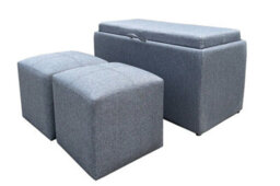 Aspect Furniture Carey Storage Bench With 2 Side Ottomans,grey Linen - thumbnail 2