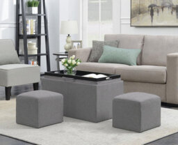 Aspect Furniture Carey Storage Bench With 2 Side Ottomans,grey Linen - thumbnail 1