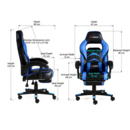 Gtforce Turbo Reclining Sports Racing Gaming Office Desk Pc Car Faux Leather Chair (Blue) - thumbnail 7